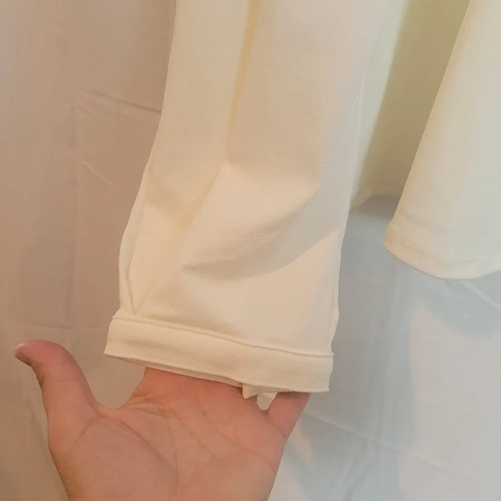 Banana Republic Womens XL Off White Square Neck Puff Shoulder Long Sleeve Blouse